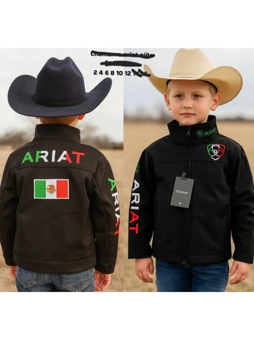 Ariat Black Kids Jacket with Green White Red Mexico Flag Embroidery
